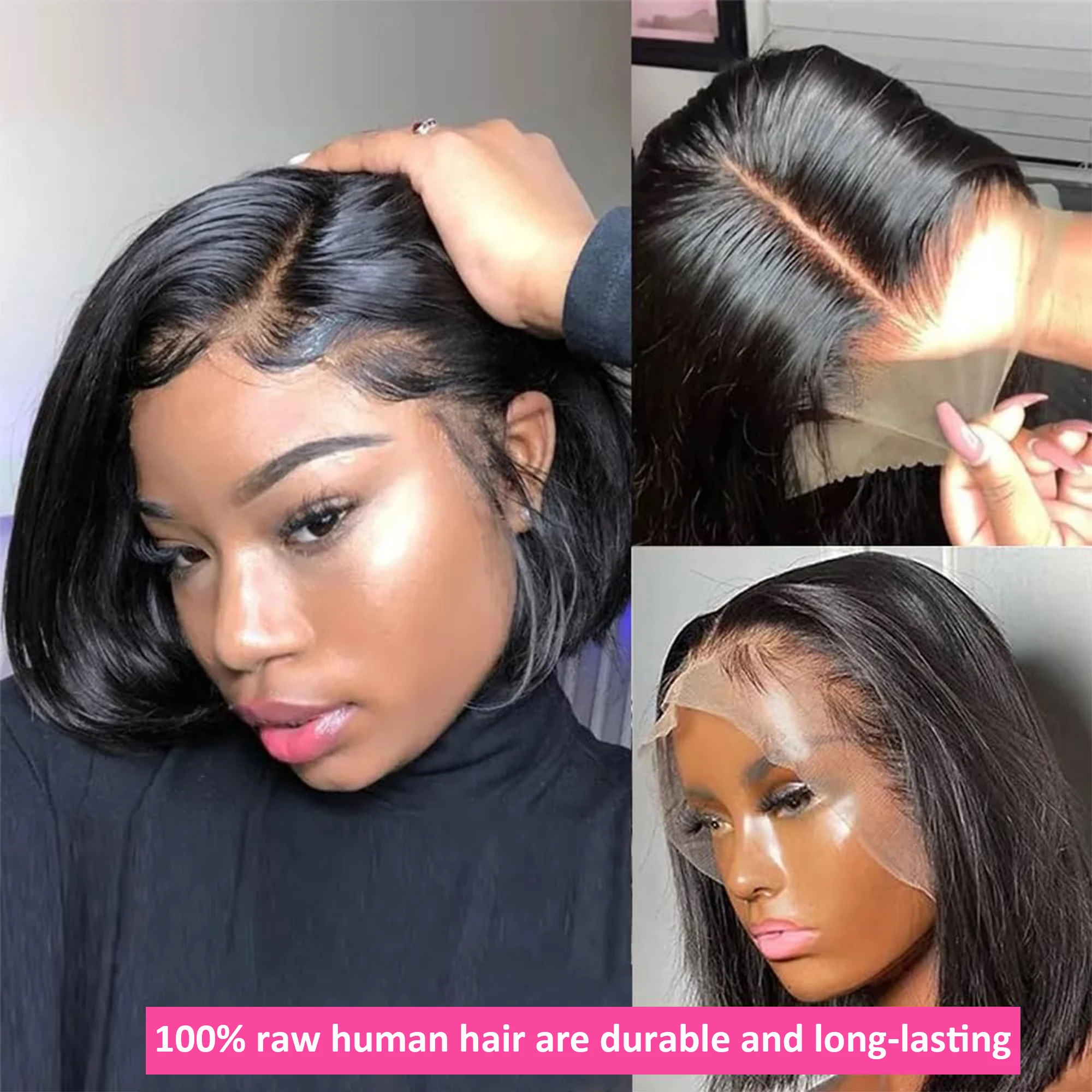 Straight Bob Wig Human Hair 200 Density Transparent 13x4 Lace Frontal Human Hair Wigs For Women Natural Color 100% Peruvian Hair - Image 2