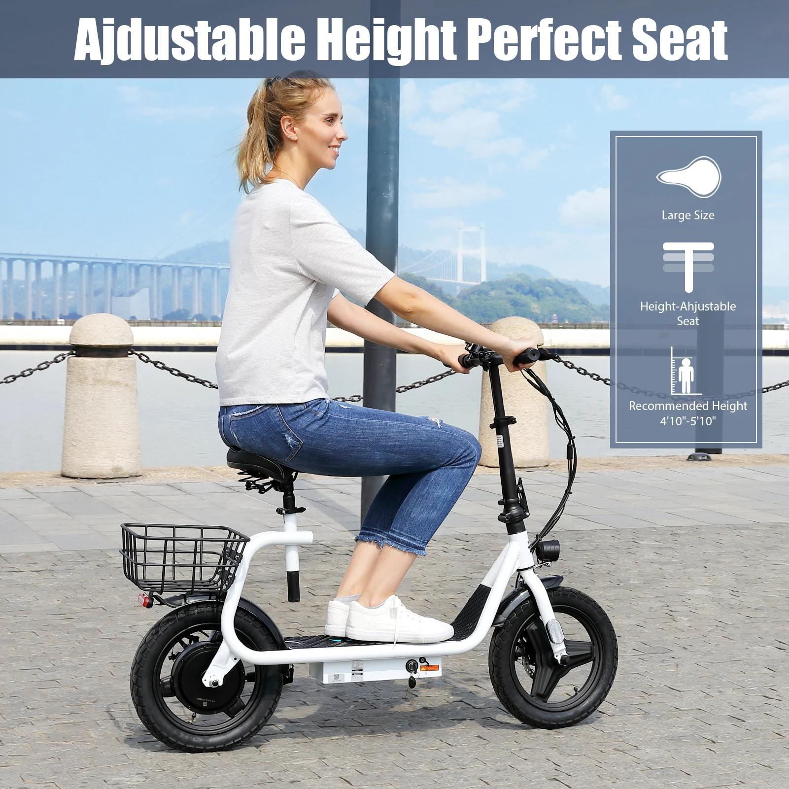 Peak 560W Electric Scooter with Seat 14" Tire, 30 Miles Ranges 20MPH Max Speed, Foldable Electric Scooter for Adults 300 LBS - Image 5