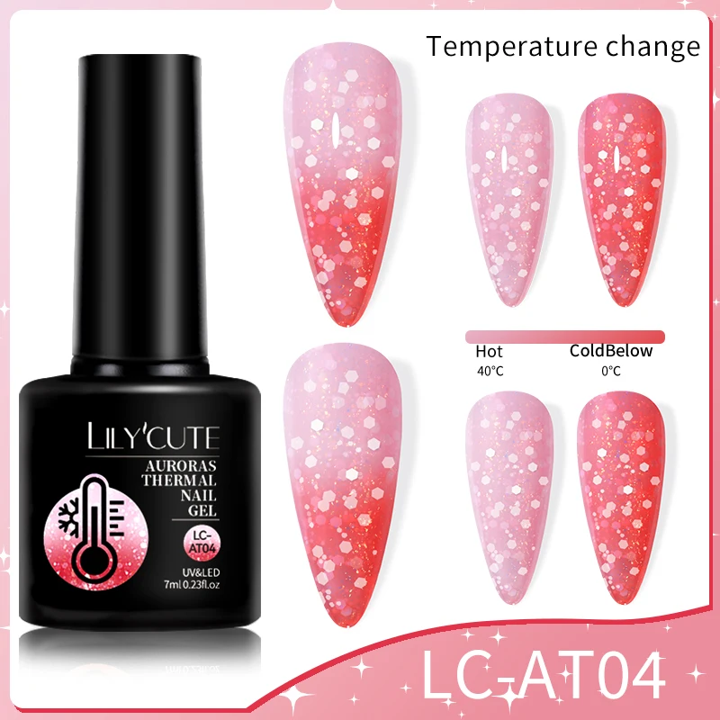 LILYCUTE Thermal Nail Gel Polish Pink Red Dark Purple Gradient Manicure 3 Layers Temperature Color Changing Nail Art Gel Varnish - Image 129