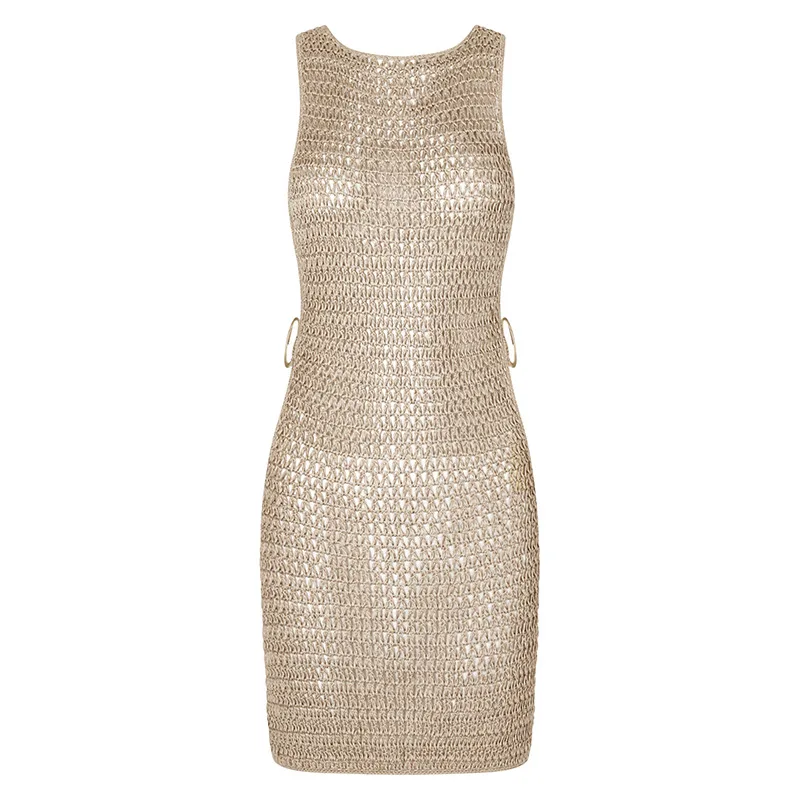 Summer Sexy Vacation  Knitted O Neck Hollow Out Dresses for Women 2024 Elegant Wrapped Dress Holiday Beach Mini Sundresses - Image 13