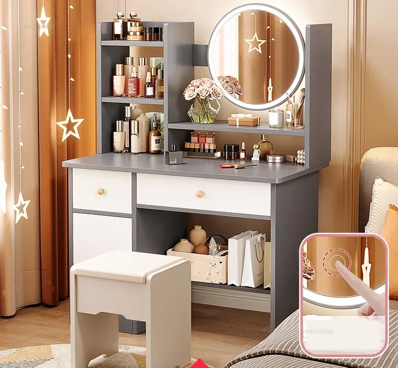 Nordic Artificial Board Dressers for Bedroom Storage with Cabinet Mirror Dressing Table Light Luxury Nordic Dresser for Hotel - Image 22