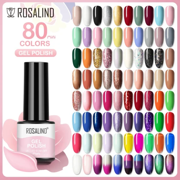 ROSALIND 5ml UV Gel Varnishes Gel Nail Polish Hybrid Soak Off Semi Permanent Base Top Coat Nail Polish for Nail Art