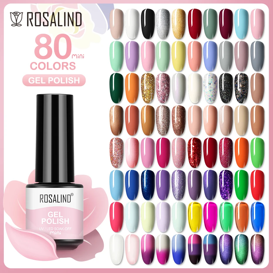 ROSALIND 5ml UV Gel Varnishes Gel Nail Polish Hybrid Soak Off Semi Permanent Base Top Coat Nail Polish for Nail Art