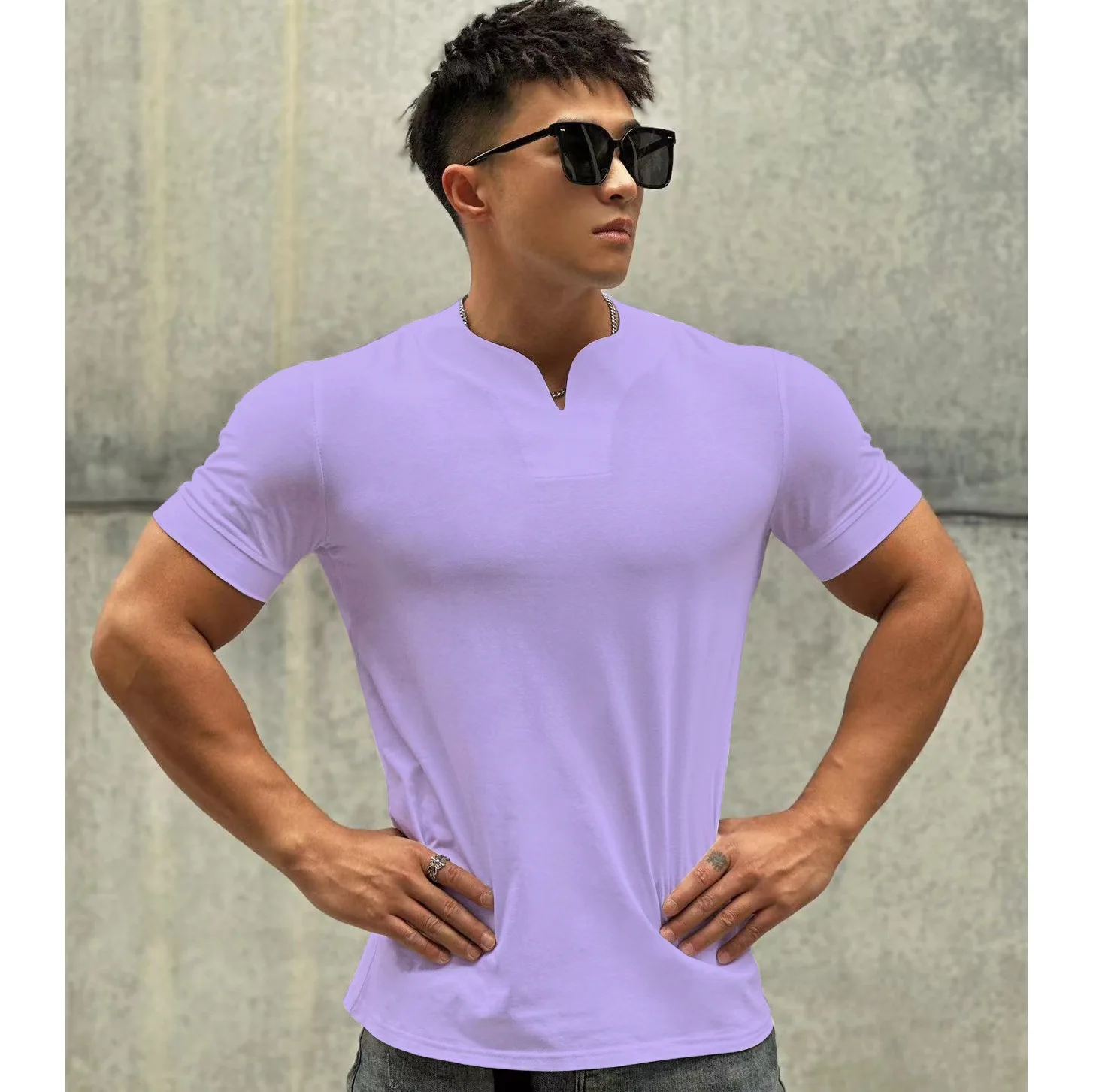 Mens Clothing New Fashion V neck Short Sleeve T Shirt Men Slim Fit T-shirt Men cotton Casual Summer Gym Fitness Tee shirt - Image 8