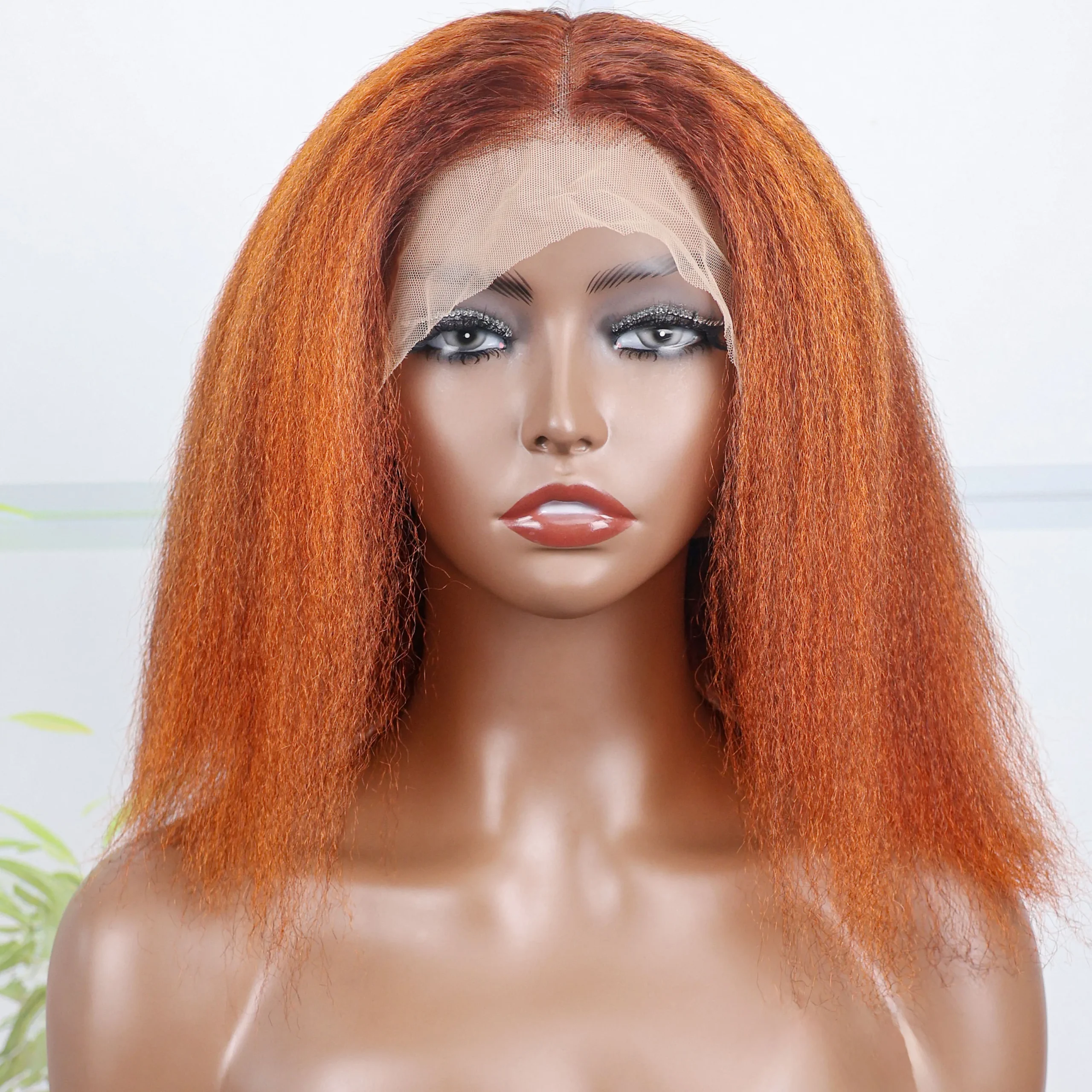 Kinky Straight 4/350 Highlight 13x4 Lace Frontal Human Hair Wigs Brazilian Ombre Blonde Piano Color Short Bob Wig Yaki Hair 200% - Image 2