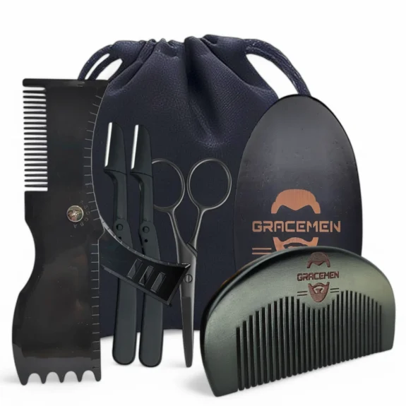 The Gracemen Beard Kit - 6 in 1 Grooming Suit for Men- Beard Template & Brush & Comb & Eyebrow Razor & Scissors with Travel Bag