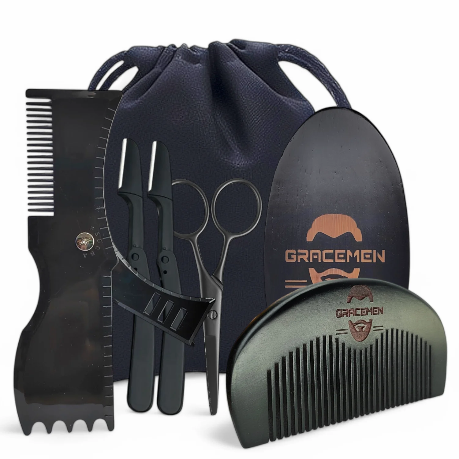 The Gracemen Beard Kit - 6 in 1 Grooming Suit for Men- Beard Template & Brush & Comb & Eyebrow Razor & Scissors with Travel Bag