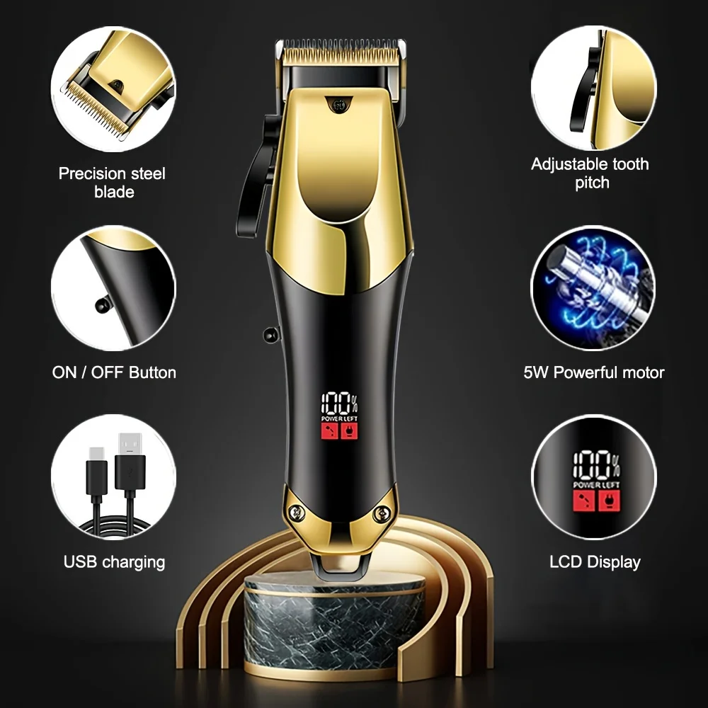 Men's Grooming Kit 3-Piece Set, Golden Balck Hair Clippers With LCD Display, USB Rechargeable, 8 Guide Combs, Trimmer And Shaver - Image 2