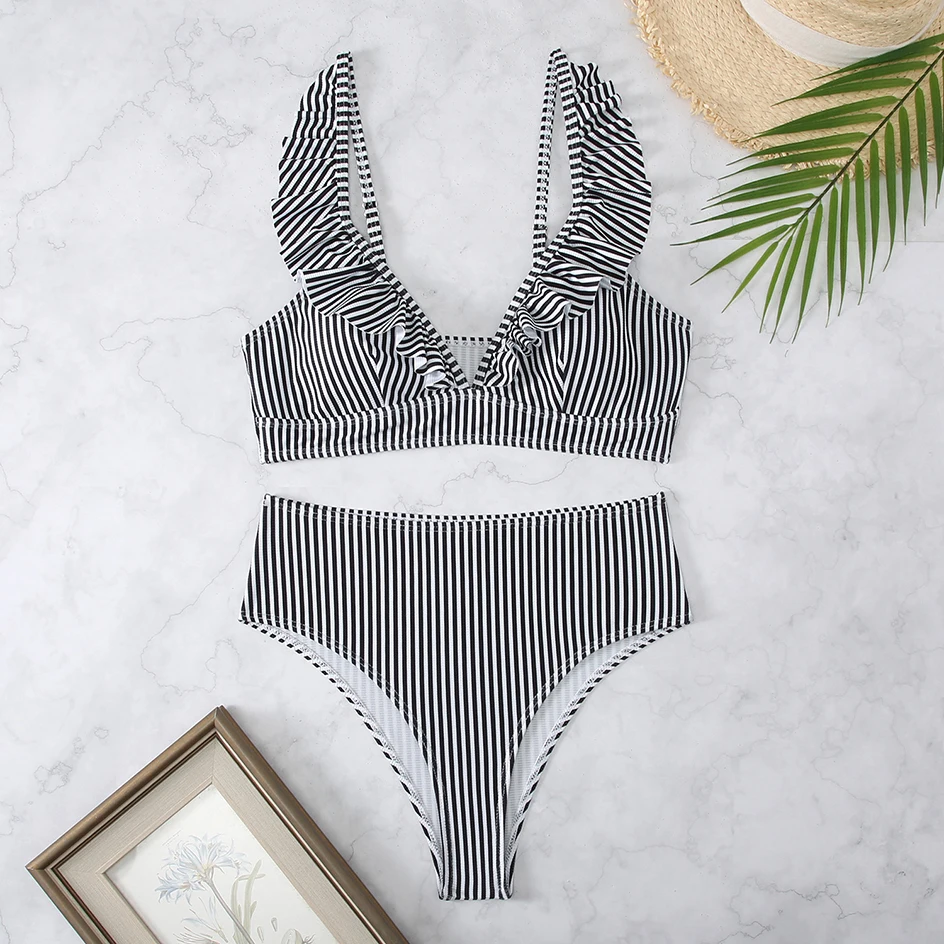 Sexy Striped Ruffle Bikini Swimsuit Women 2025 Two-piece Swimwear High Waisted Bikinis Sets Female Bathing Suit Push Up Monokini (Copy) - Image 34