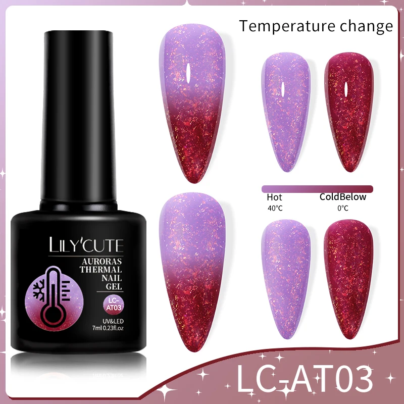 LILYCUTE Thermal Nail Gel Polish Pink Red Dark Purple Gradient Manicure 3 Layers Temperature Color Changing Nail Art Gel Varnish - Image 119