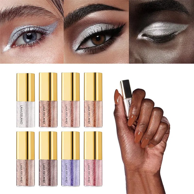 8 Colors Pearlescent Liquid Eyeshadow Fine Shimmer Highlight Glitter Eye Shadow High Shine Long-Lasting & Smudge-Proof Makeup - Image 4