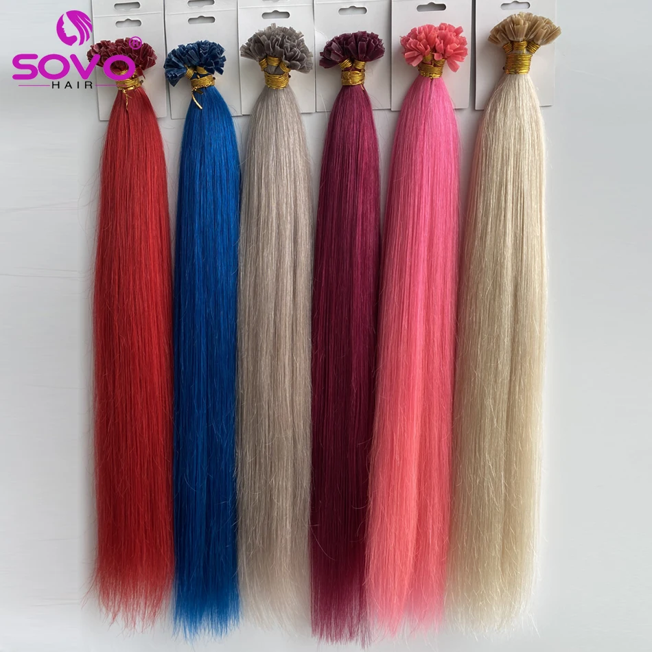 Pre Bonded V Tip Hair Extensions Human Hair Keratin Hair Extensions   12-26 Inch 100 Strand 100% Real Remy Hair Silky Straight - Image 2