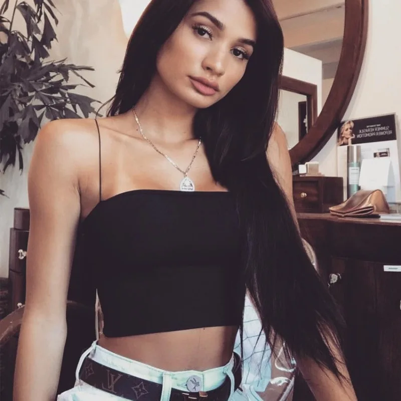 2024 New Fashion Women Spaghetti Strap Crop Top Sexy Bodycon Sleeveless Cami Tube Top Basic Plain Camisole - Image 4