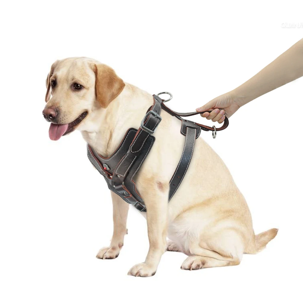Durable Dog Harness Large Dogs Genuine Leather Harnesses Pet Training Vest With Quick Control Handle For Labrador Pitbull - Image 4