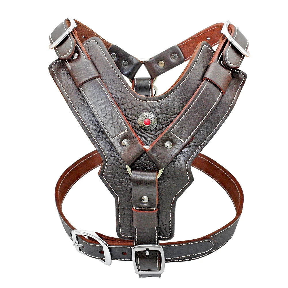 Durable Dog Harness Large Dogs Genuine Leather Harnesses Pet Training Vest With Quick Control Handle For Labrador Pitbull - Image 5