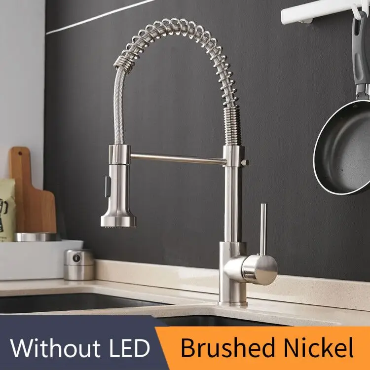 Brush Nickel Kitchen Faucets Brass Faucets for Kitchen Sink Single Lever Pull Down Spring Spout Mixers Tap Hot Cold Water Crane - Image 10
