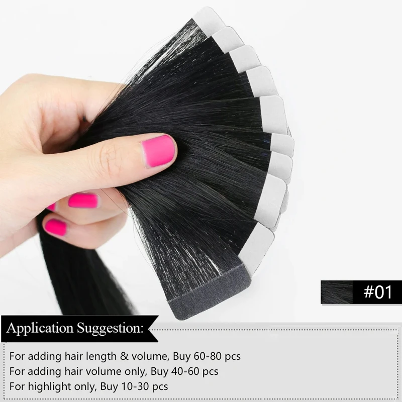 Straight Tape In Human Hair Extensions Natural Hair Extensions 100% Skin Weft Adhesive Glue On For Salon High Quality 18"-30" - Image 11