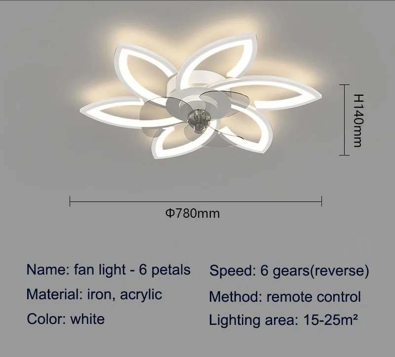 Petals LED Ceiling Lamp Ceiling Fans With Light Bedroom Dining Table Fan Lamp Ventilator Remote Control 220V Black Light Fixture - Image 10