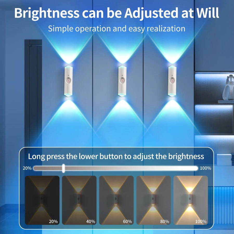 Double-head LED Night Light with Motion Sensor RGB Rechargeable Magnetic Wall Lamp Mood Ambient Light for Cabinet Hallway Stair - Image 3