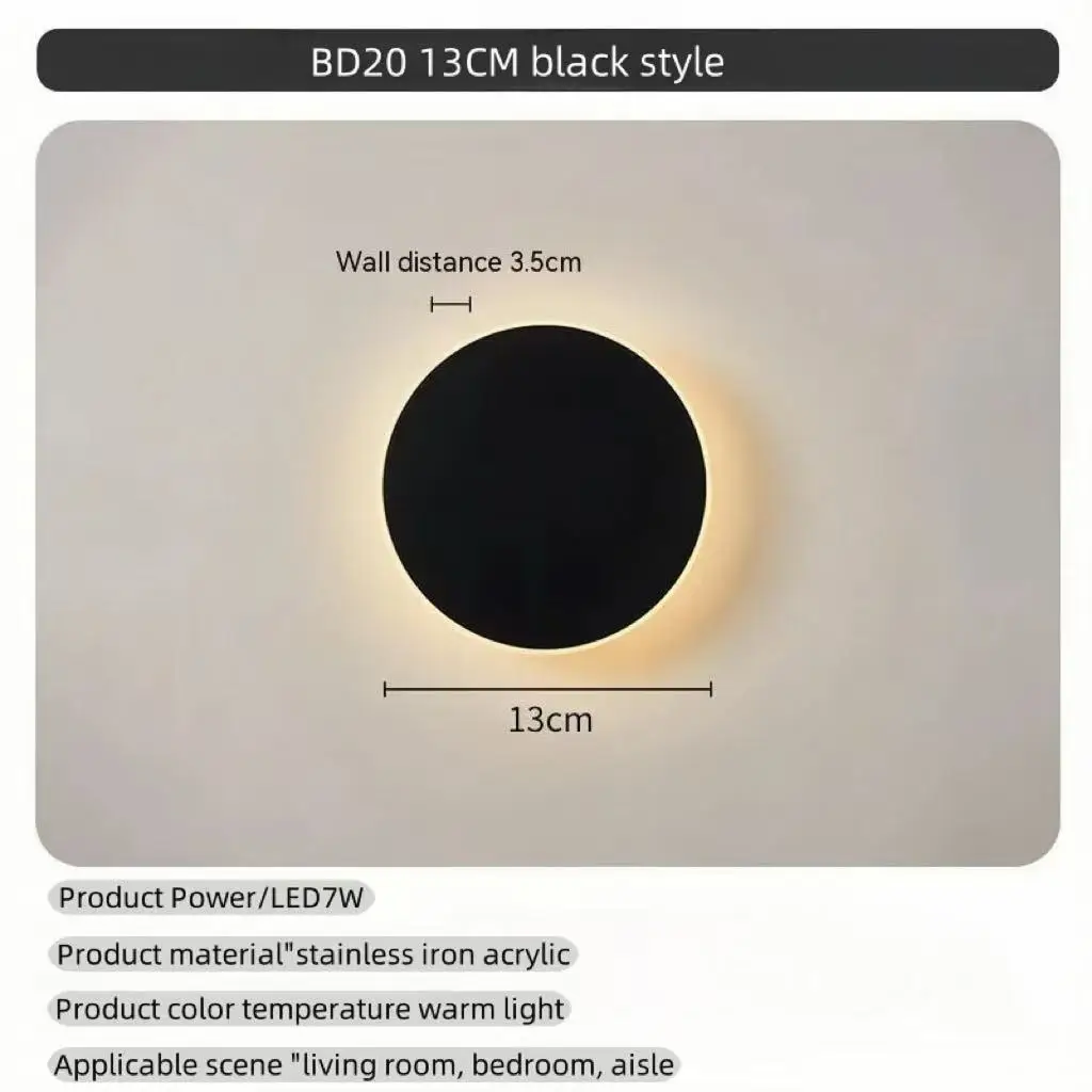 Lndoor Round Wall Lamp/Modern Minimalist Style Bedroom Bedside Table Staircase Porch/LED Light Source Human Body Touch Sensor - Image 18