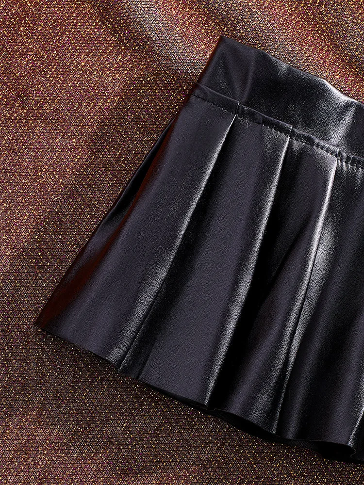 Sexy PU Leather Pleated Skirt Women Solid Basic Mini Skirt Low Waist Skirt Female Nightwear Micro Bikini Skirts Nightclub Skirts - Image 3