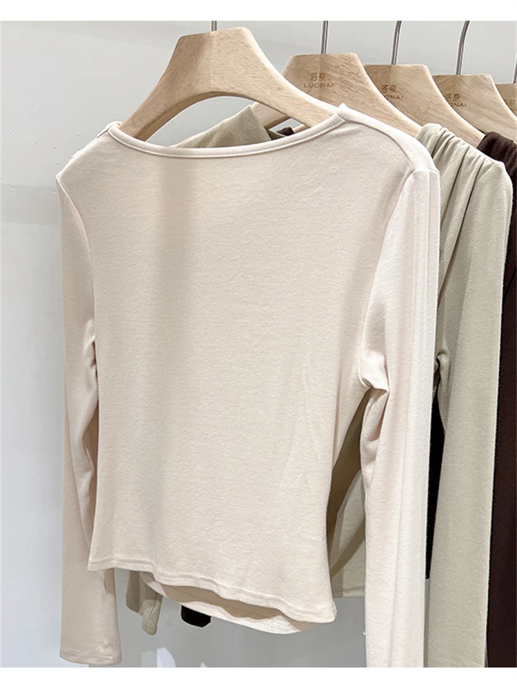 Autumn Women T Shirt Girls T-Shirt Woman Clothes Tops Cotton Slim Tshirt Female Long Sleeve Crop Top Y2k Spring Tee Sexy White - Image 2