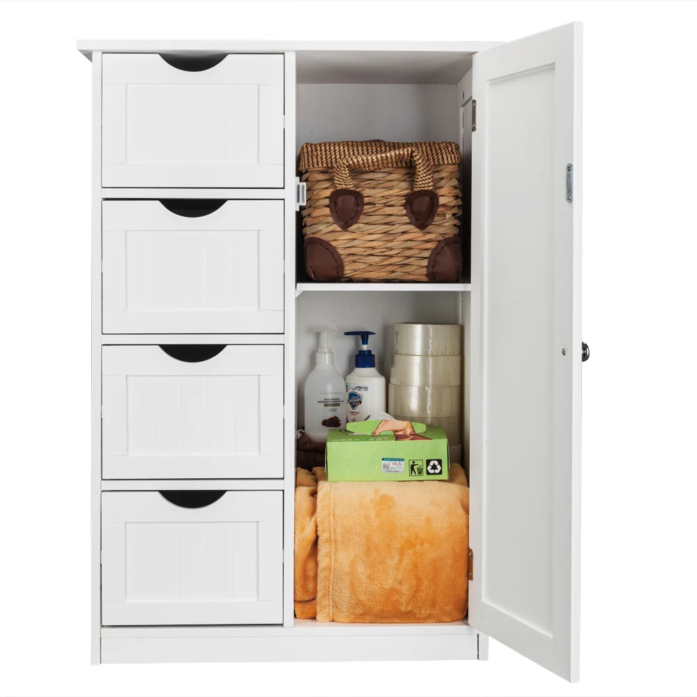 Single Door Bathroom Storage Cabinet with 4 Drawers White - Image 3