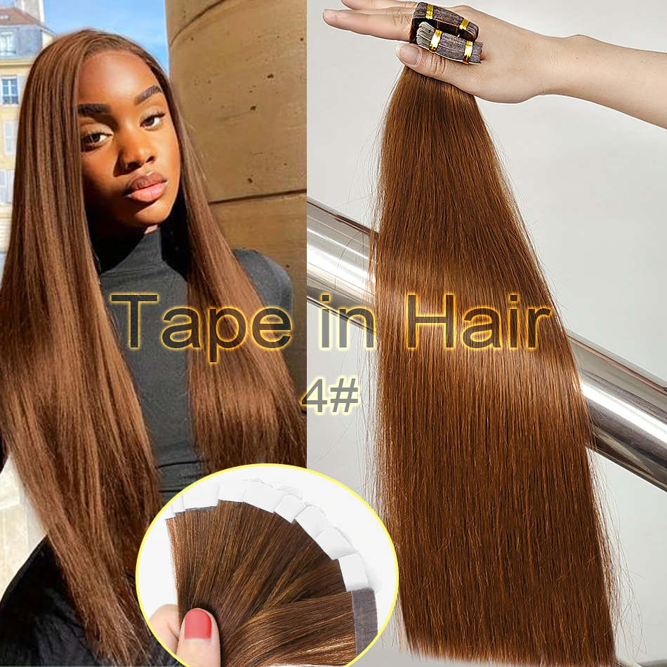 Straight Tape In Human Hair Extensions Natural Hair Extensions 100% Skin Weft Adhesive Glue On For Salon High Quality 18"-30" - Image 8