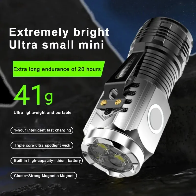 3LED Super Bright Flashlight Portable Mini Burst Flash Torch Rechargeable Outdoor Emergency Spotlight with Pen Clip Tail Magnet - Image 4