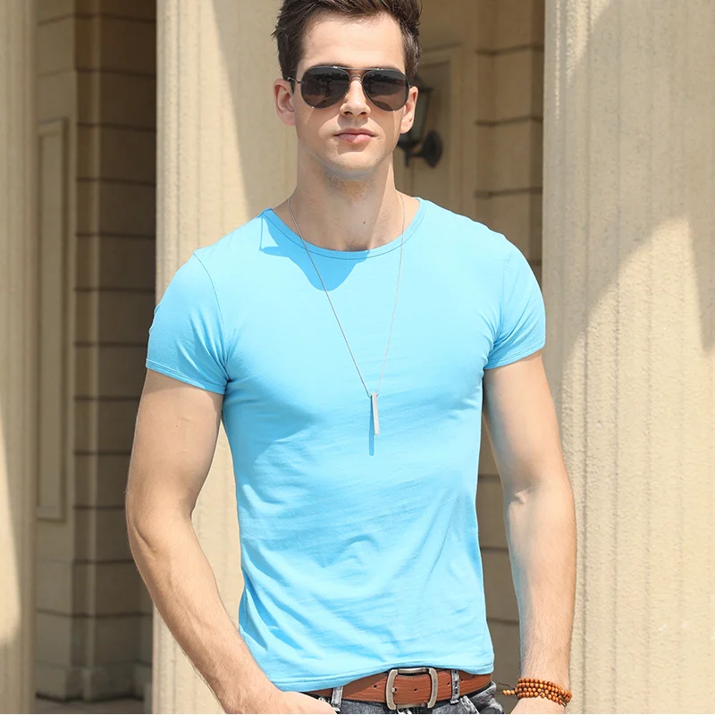 Summer Tops for Men Stretch Half-Sleeve Solid T-Shirt Breathable Round Neck Soldier Green Army  Comfortable and Stylish T-Shirt - Image 7