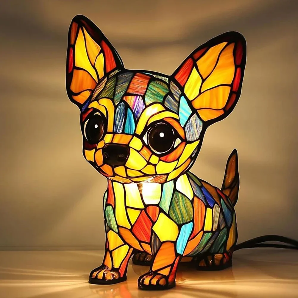 LED Corgi Lamp And Pug Lamp Dog Series Art Night Light Stained Resin French Tabletop Night Light Cute Pet Dogs Desktop Decor - Image 5