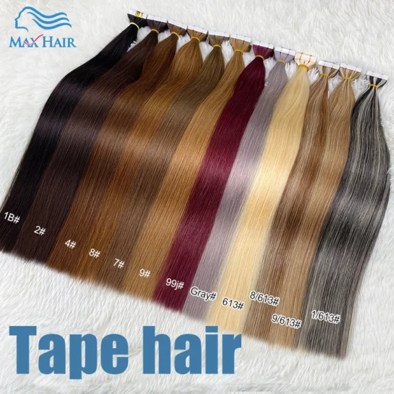 Straight Tape In Human Hair Extensions Natural Hair Extensions 100% Skin Weft Adhesive Glue On For Salon High Quality 18"-30"