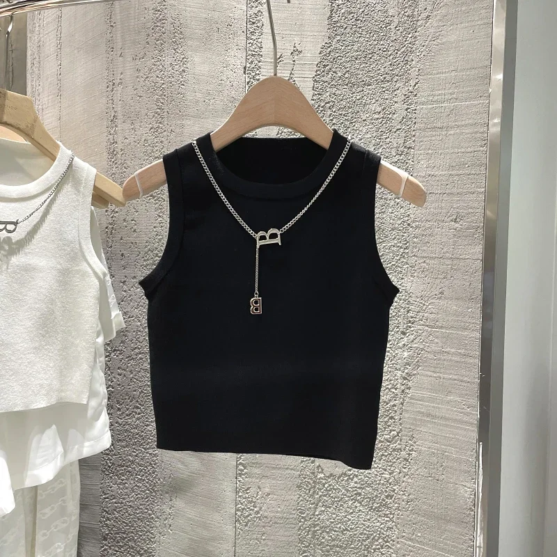 2025 Basic Bottoming Striped Chain Elasticity Vests Women Tank & Camis Summer Wild Crop Short Tops New - Image 7