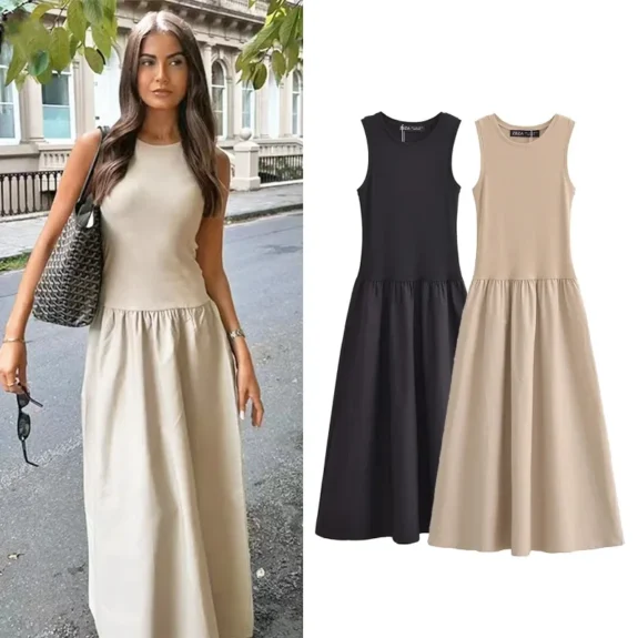Khaki Elegant Chic Long Dresses 2025 Women's Summer Sleeveless Black Dresses Fashion Casual Party Y2k Dress Vestidos for Female