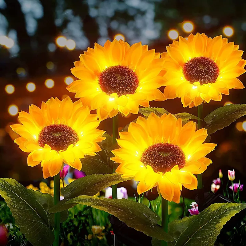 Outdoor Garden Yard Lawn Light Fairy Lights 1/3 Head LED Solar Sunflower Lawn Lights Landscape Garden Home Wedding Decoration - Image 6