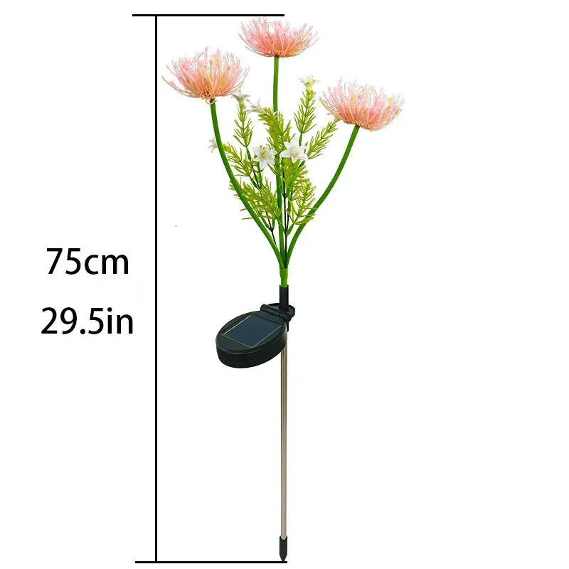 Solar 3 Heads Seashore Flower Spike Lights with Glowing Flowers & Stems Outdoor LED Lamp for Pathway Yard Garden Lawn Decoration - Image 5