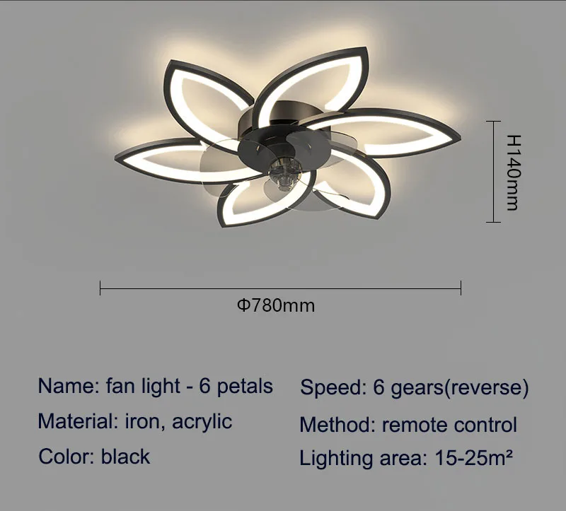 Petals LED Ceiling Lamp Ceiling Fans With Light Bedroom Dining Table Fan Lamp Ventilator Remote Control 220V Black Light Fixture - Image 9
