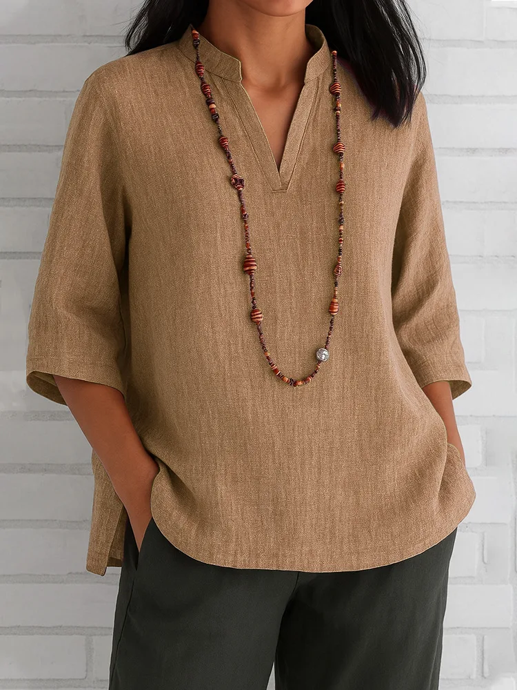 Blouse For Women Plus Size Solid Color V Neck Shirts Short Sleeve Linen Tee Blouse Summer Loose Tunic Tops Blusas Blouses - Image 7