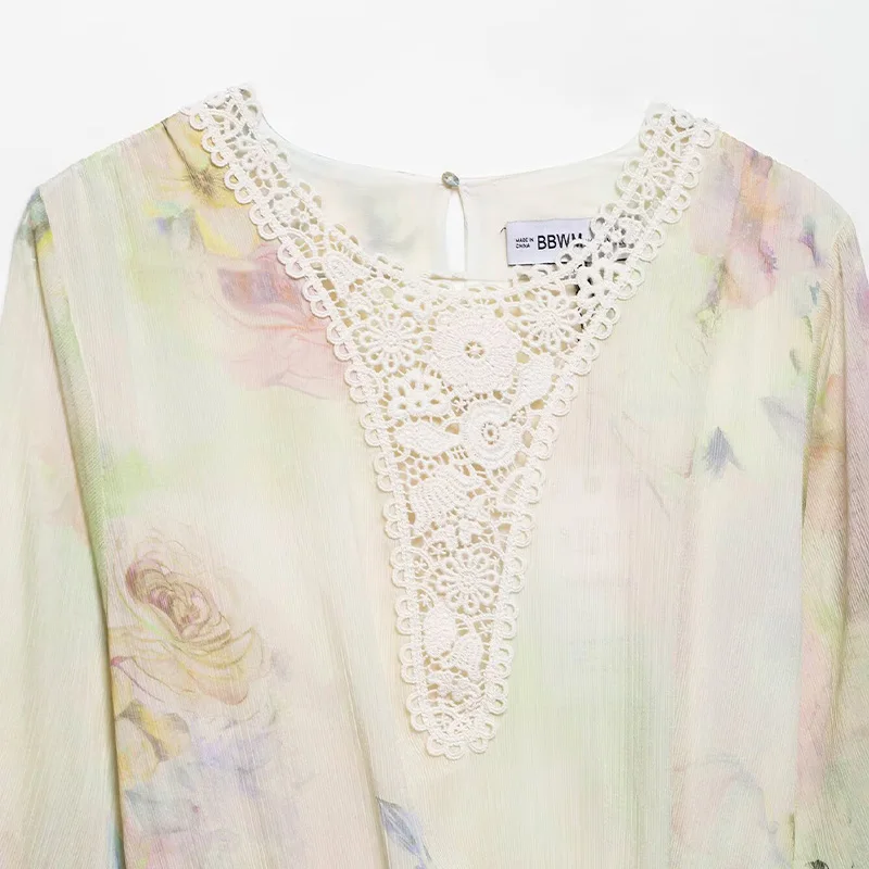 Willshela Women Fashion With Belt Printed Pleated Asymmetrical Mini Dress Vintage O-Neck Long Sleeves Female Chic Lady Dresses - Image 3