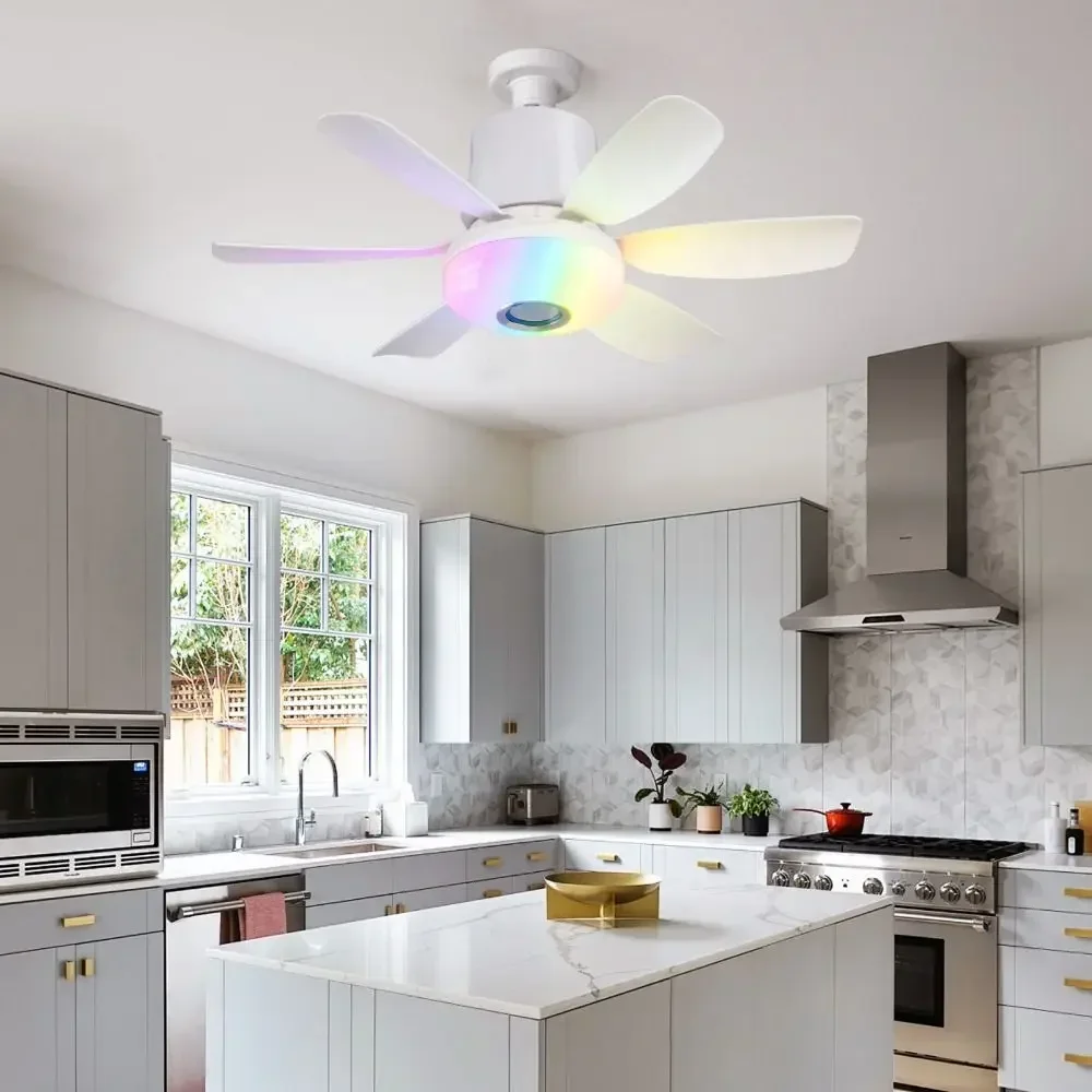 RGB Ceiling Fan Light with Bluetooth Music Remote Control LED Electric Cordless Fan Eye Protection Speed Adjustable for Bedroom - Image 4
