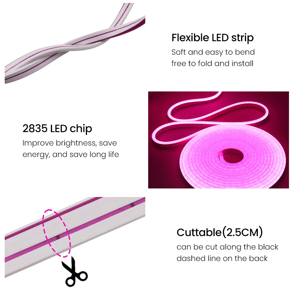 12V 24V LED Neon Light Strip Waterproof Neon Sign 6X12mm Silicone Rope Lights Flexible Lamp Decoration with DC Plug/2pin Wire - Image 5
