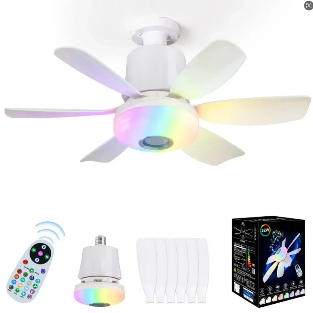 RGB Ceiling Fan Light with Bluetooth Music Remote Control LED Electric Cordless Fan Eye Protection Speed Adjustable for Bedroom - Image 2