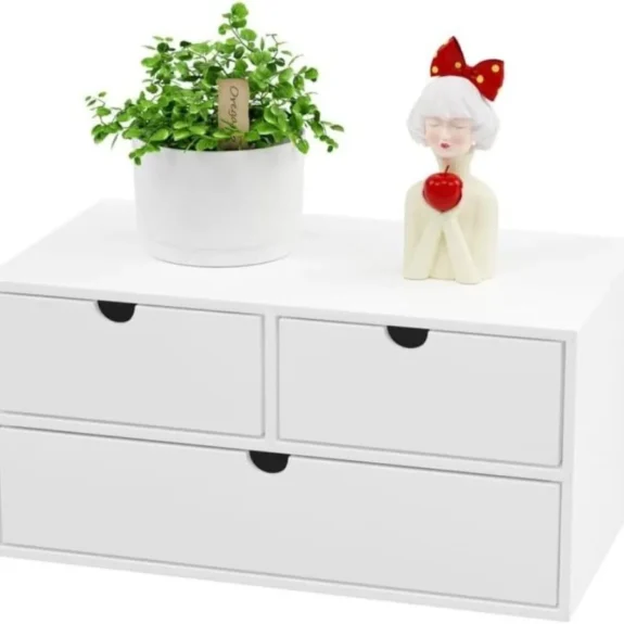 Bamboo Desk Organizer with Drawers Desktop Storage Drawers for Bills Office Supplies Kitchen Utensils Organizing Tool for Home