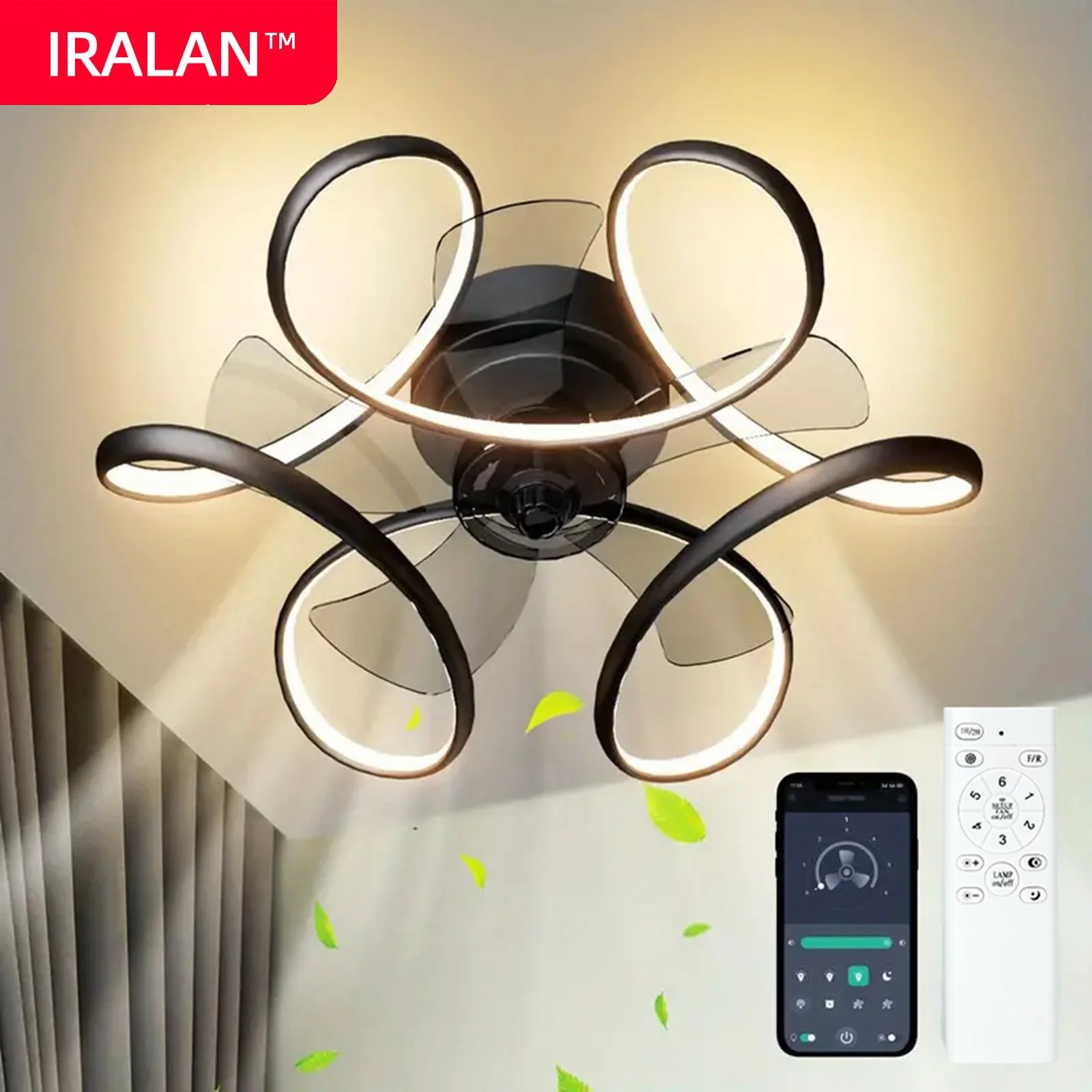IRALAN Ceiling Fans with Lights Low Profile Ceiling Fan with Light and Remote LED Bladeless Stepless Dimmable for Bedroom