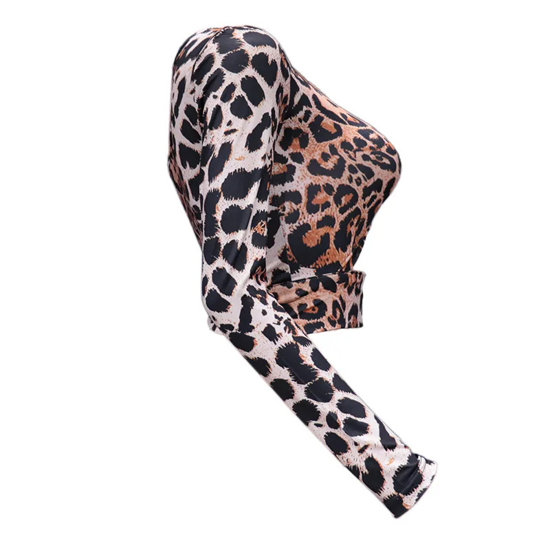 BAMBOOBOY Leopard Print Sexy Top Women Off Shoulder Long Sleeve Summer Lady Irregular Hollow Belly Button T-Shirt with Band - Image 2