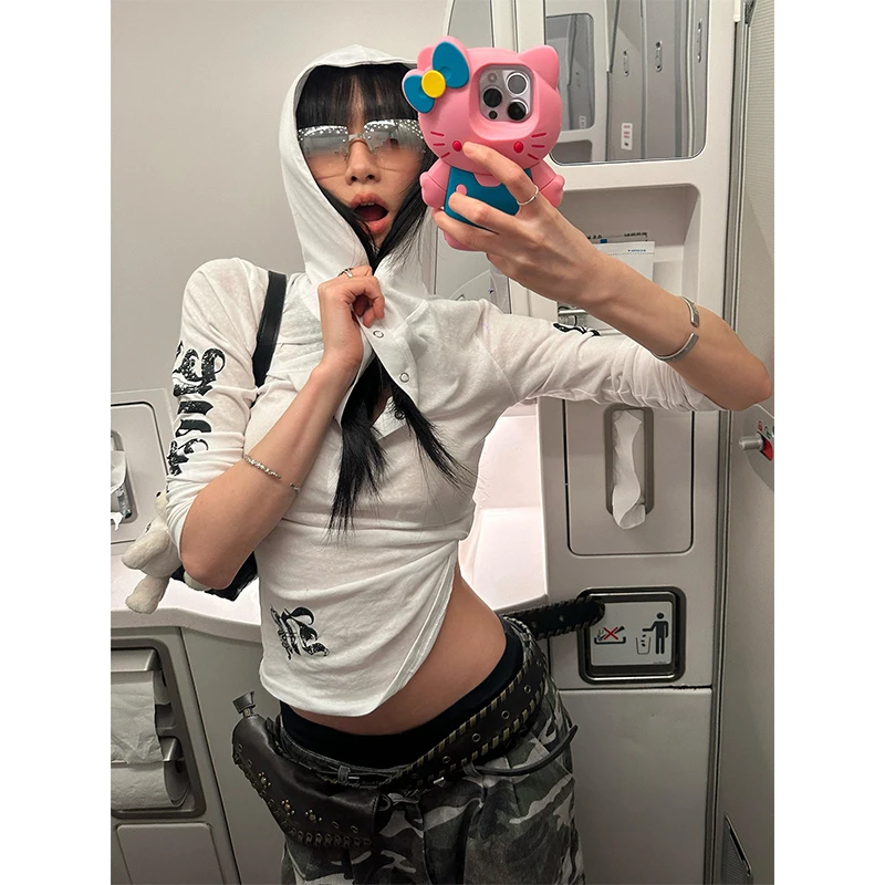 Yedinas Hooded Graphic T Shirts Long Sleeve Gothic Autumn Tops 2000s Clothes Y2k Streetwear Youthful Woman Clothes Print Tees - Image 8