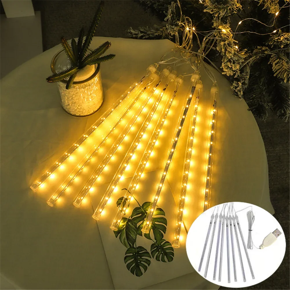 30/50cm USB LED Meteor Shower Lights Falling Rain Drop Fairy String Light for Christmas Party Garden Holiday Decorations - Image 2