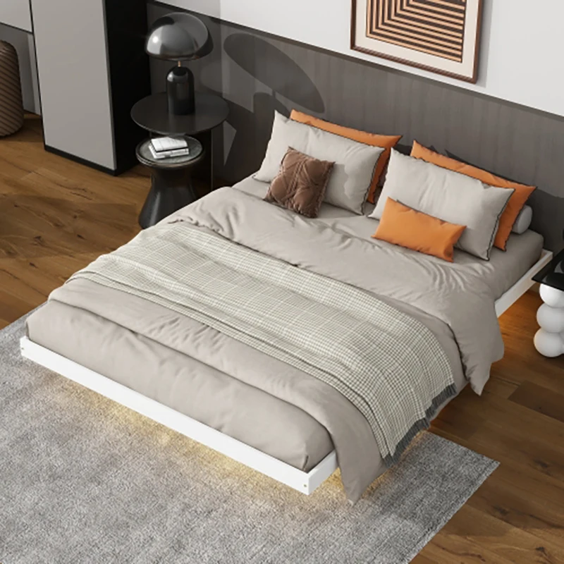 King/Full/Queen Size Floating Bed with LED Lights Underneath,Modern Low Profile Platform Bed with LED Lights,Natrual/Grey/White - Image 9