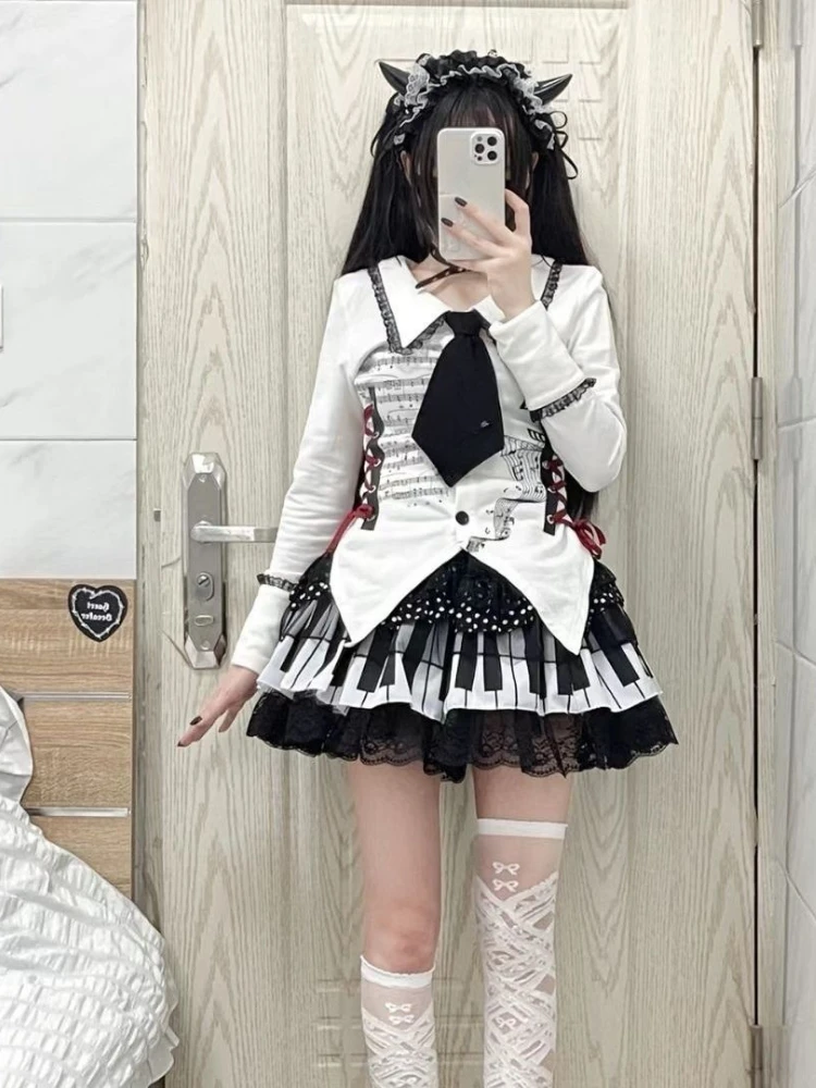 Harajuku Black White Grunge Skirts Women Y2k Aesthetic High Waist Cake Mini Streetwear Lace Patchwork Vintage Kawaii Mini Jupe - Image 3