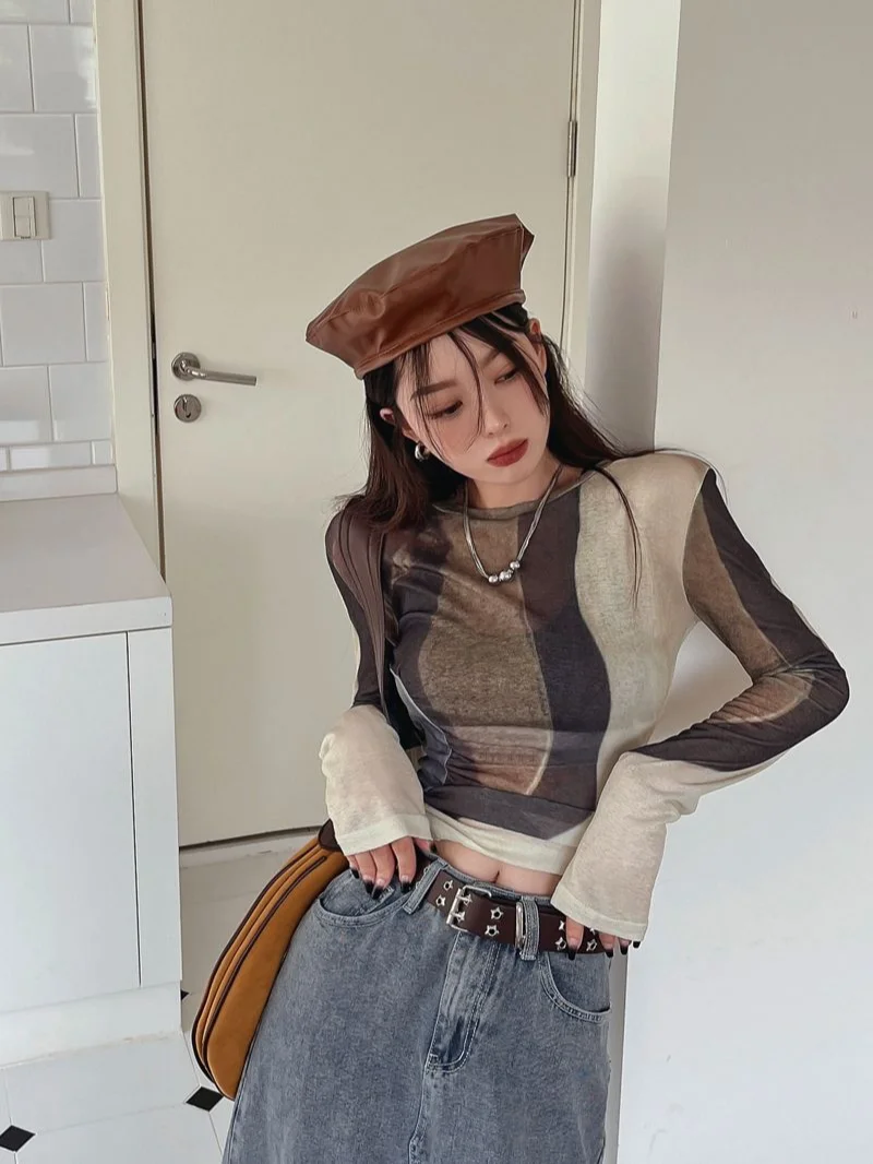 Top Female Tie Dye Spring Autumn Slim Women's Long Sleeve T-shirt Sexy Crop Y2k Fashion Korea Goth Cheap Clothing Sales Clothes - Image 4